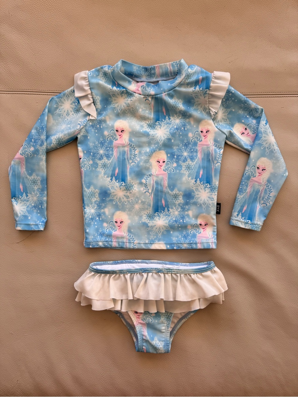 ROCK YOUR BABY x DISNEY Kid's Frozen Elsa Two Piece Rashguard Swimsuit Size 3-5